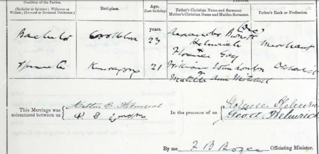A. Helmrich and P. London Marriage Register Page 2